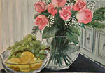 Pink Roses, Lemons and Grapes Watercolor