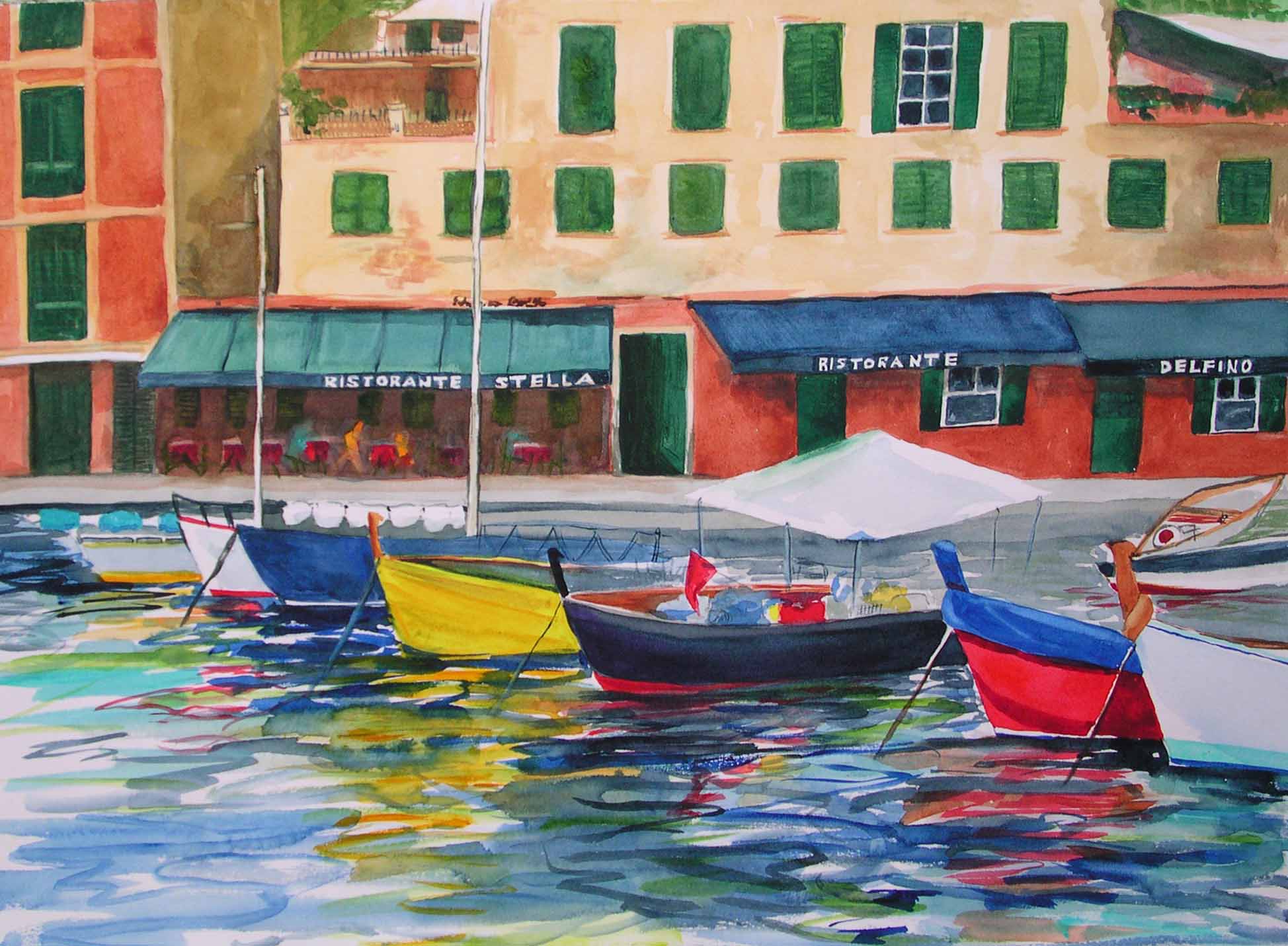 Portofino Harbor Watercolor