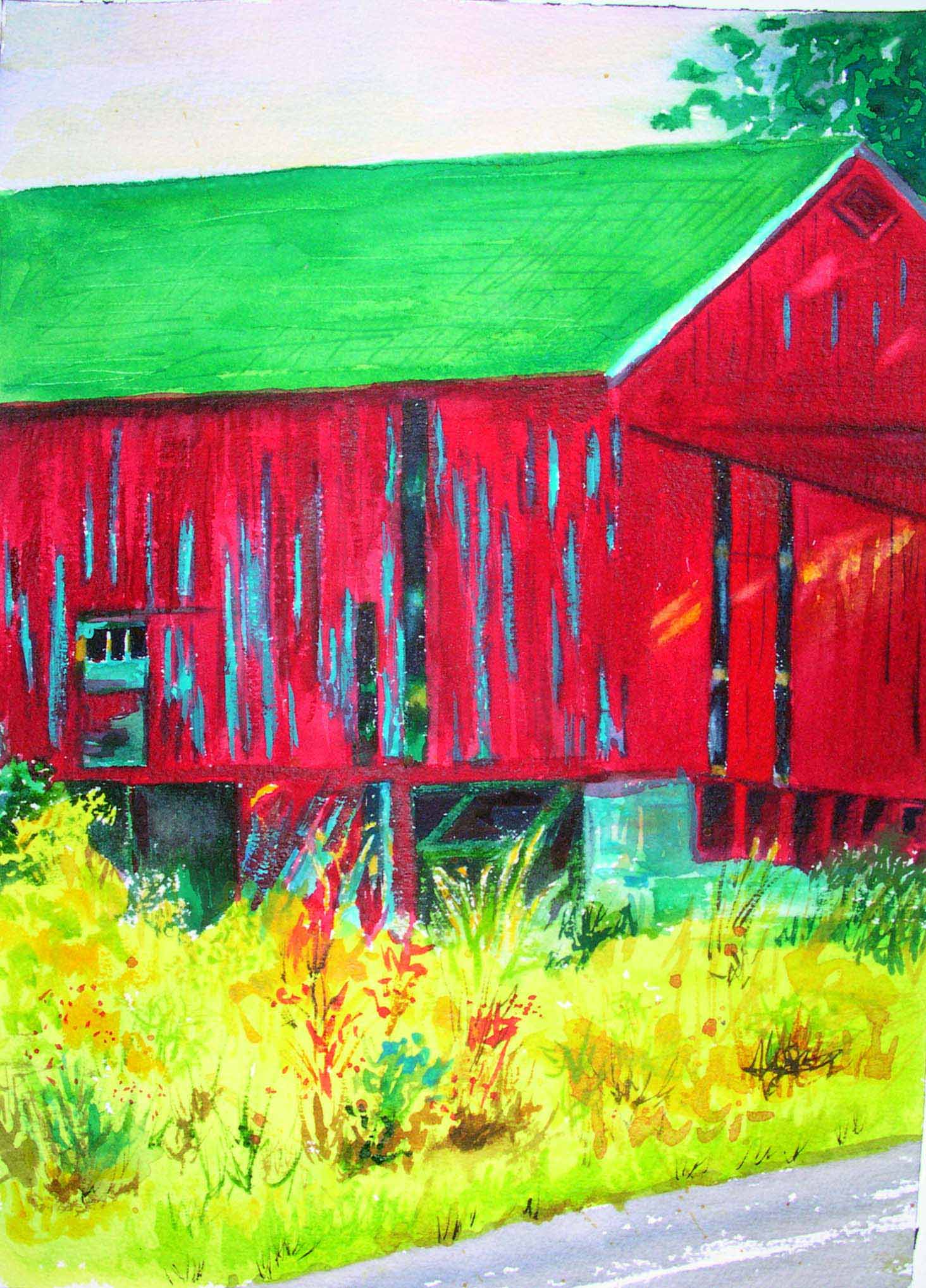 Red Barn Watercolor