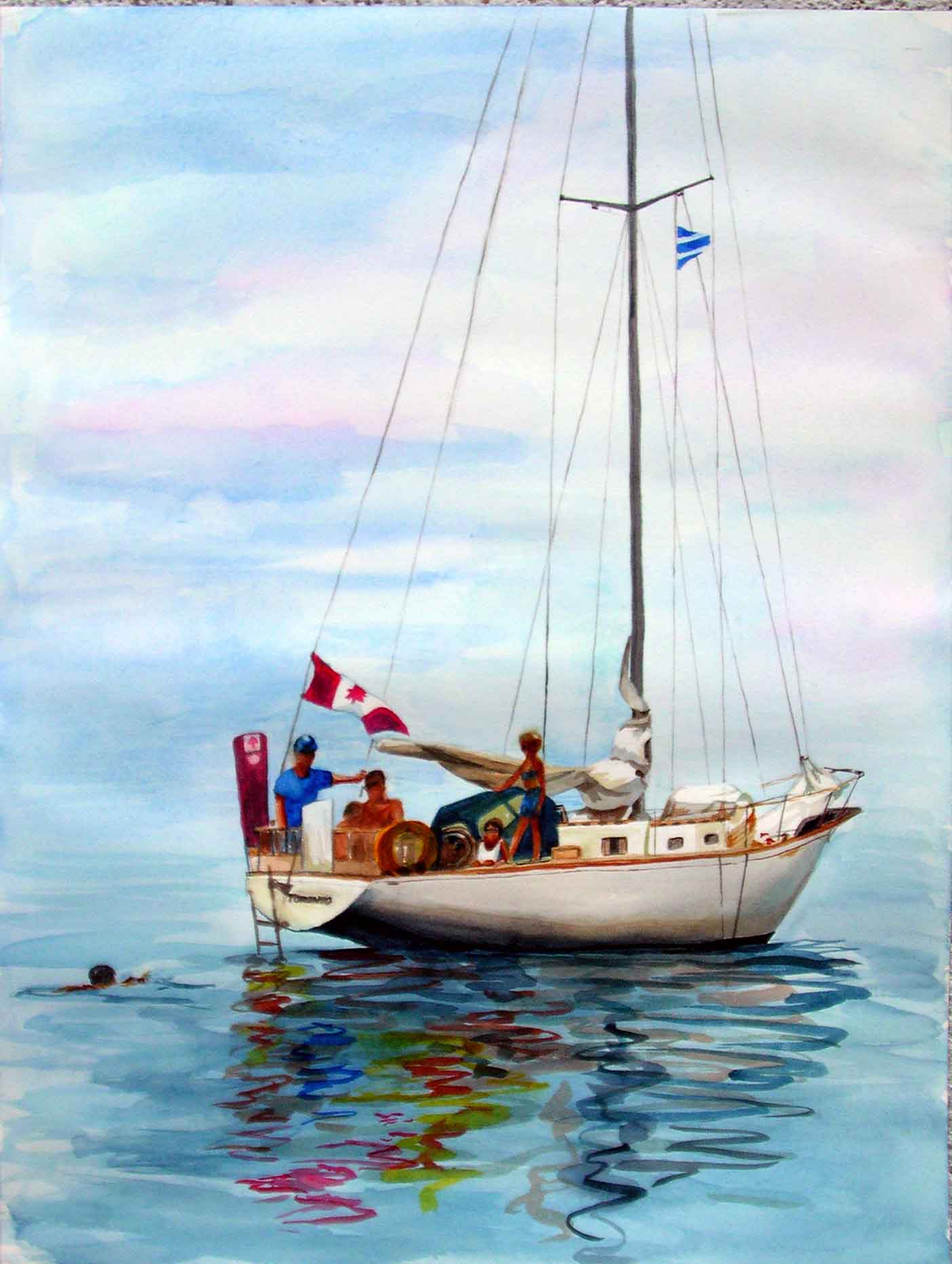 Swimmin' Off the Boat Watercolor